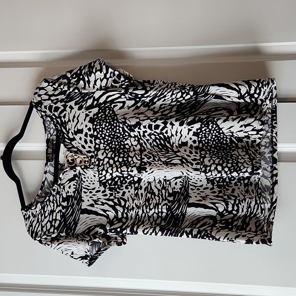 80 Park Black White Animal Print L Blouse - Picture 1 of 7